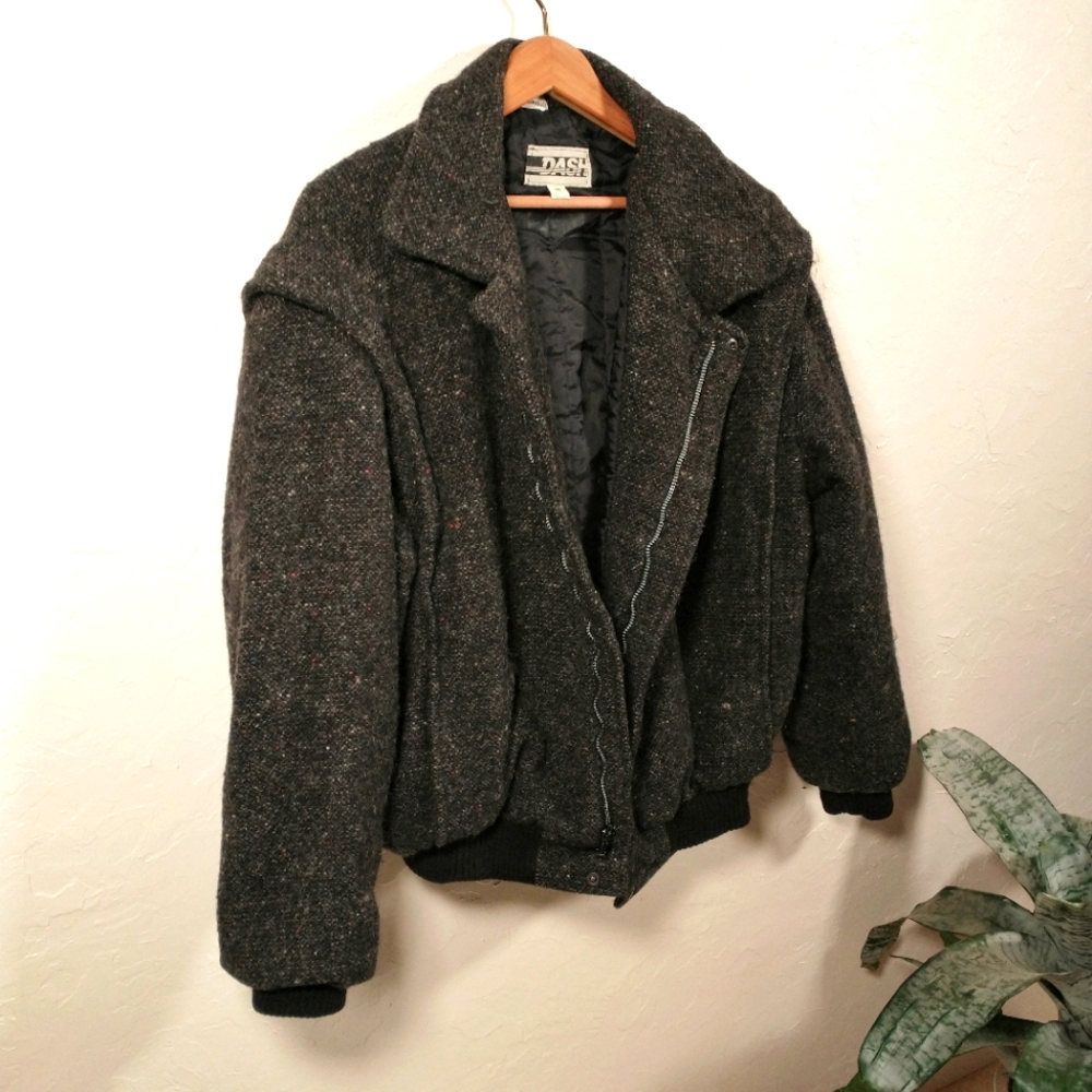 Vintage DASH Black Heathered Wool Bomber Jacket Size 40 (M/L)
